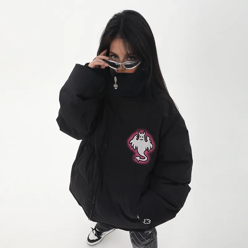 LBPC Ghost Demon Thermal Thickened Stand Collar Puffy Puffer Jacket With Light Effect Unisex-6
