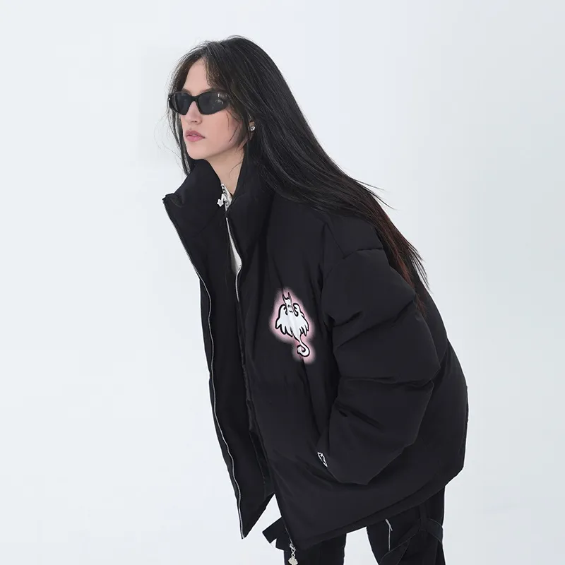LBPC Ghost Demon Thermal Thickened Stand Collar Puffy Puffer Jacket With Light Effect Unisex-7