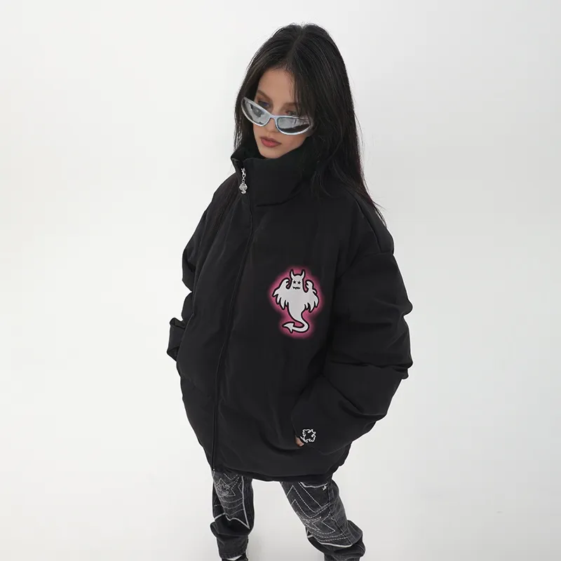 LBPC Ghost Demon Thermal Thickened Stand Collar Puffy Puffer Jacket With Light Effect Unisex-5