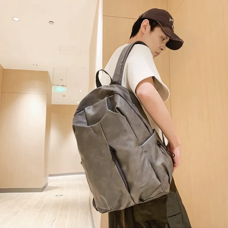 SURELAPTOP PU Backpack Portable Laptop Bag Backpack Unisex Black/White/Gray-9