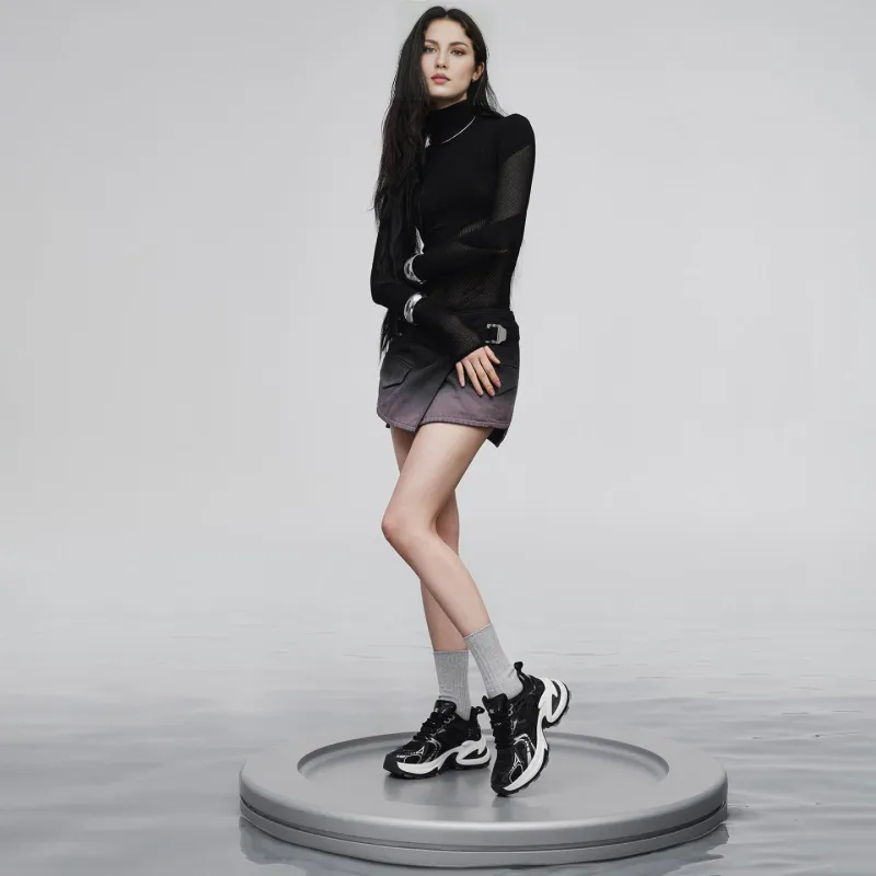 GG CC Chunky Sneakers Women's Low Top Black/Silver-5