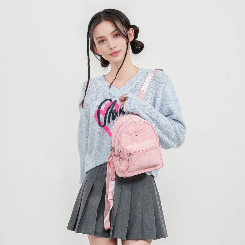 AILUXI PU Backpack Medium Size Women's Blossom Joy Pink-5