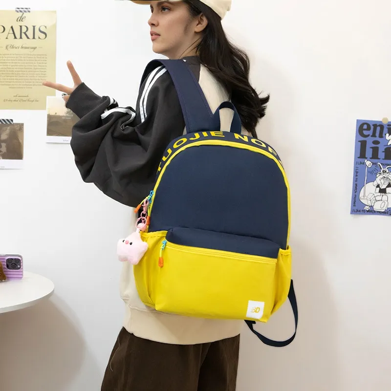 Travel Nylon Backpack Regular Unisex Blue & Yellow Pink Red Pink & Blue-3