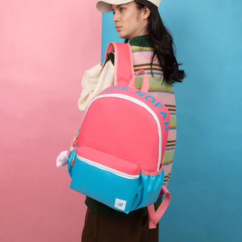 Travel Nylon Backpack Regular Unisex Blue & Yellow Pink Red Pink & Blue-7