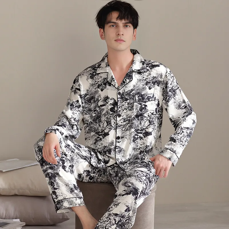 Floating Light Islands Pajama Set Men's Gift Box Set Black-2