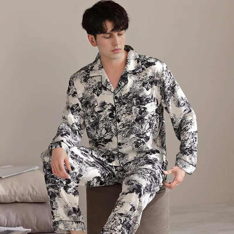 Floating Light Islands Pajama Set Men's Gift Box Set Black-3