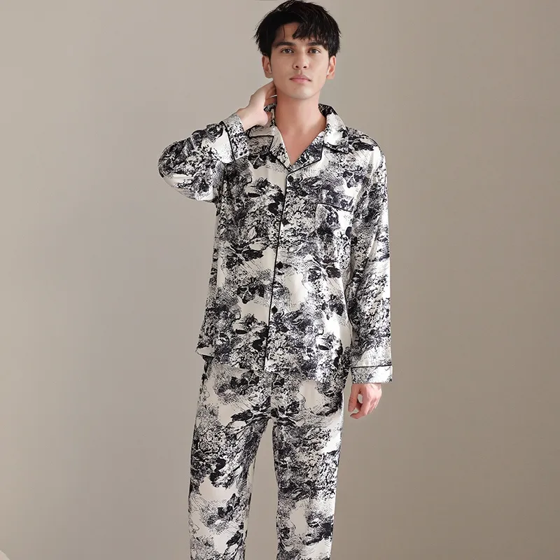 Floating Light Islands Pajama Set Men's Gift Box Set Black-4