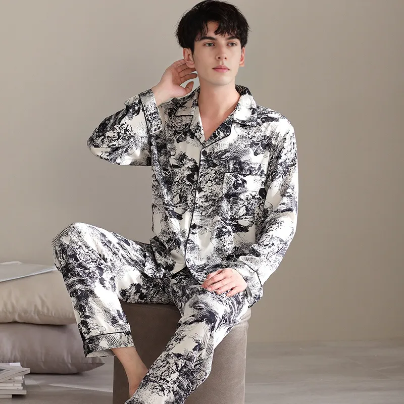 Floating Light Islands Pajama Set Men's Gift Box Set Black-5