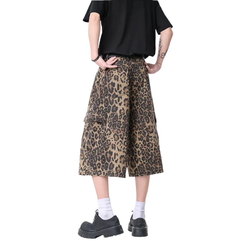IL SARTO Denim Shorts Unisex Leopard Print-1