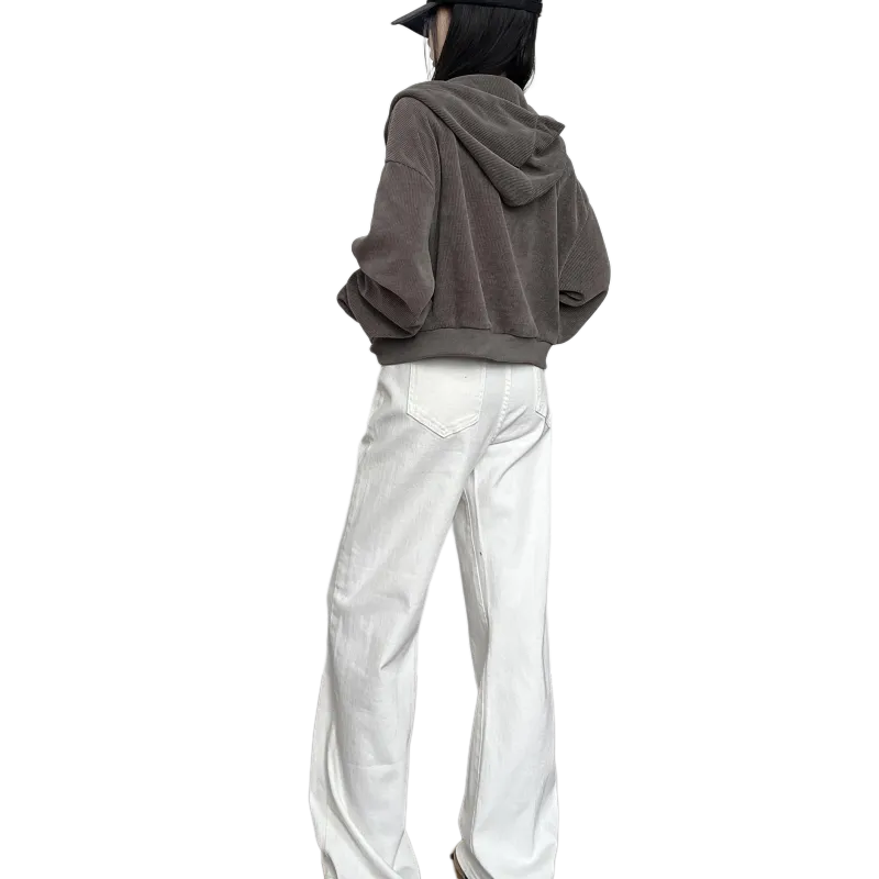 FAIRWHALE Slim Fit Slimming Versatile Casual Bootcut Pants Low Rise Straight Fit Pants Unisex White-0