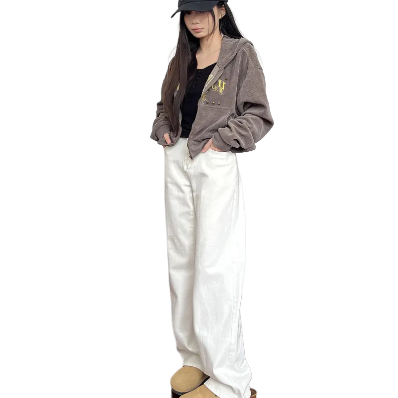 FAIRWHALE Slim Fit Slimming Versatile Casual Bootcut Pants Low Rise Straight Fit Pants Unisex White-3