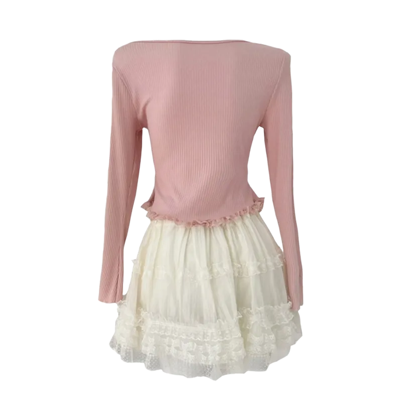 AFGGD Skirt Set Women's Pink+White-1