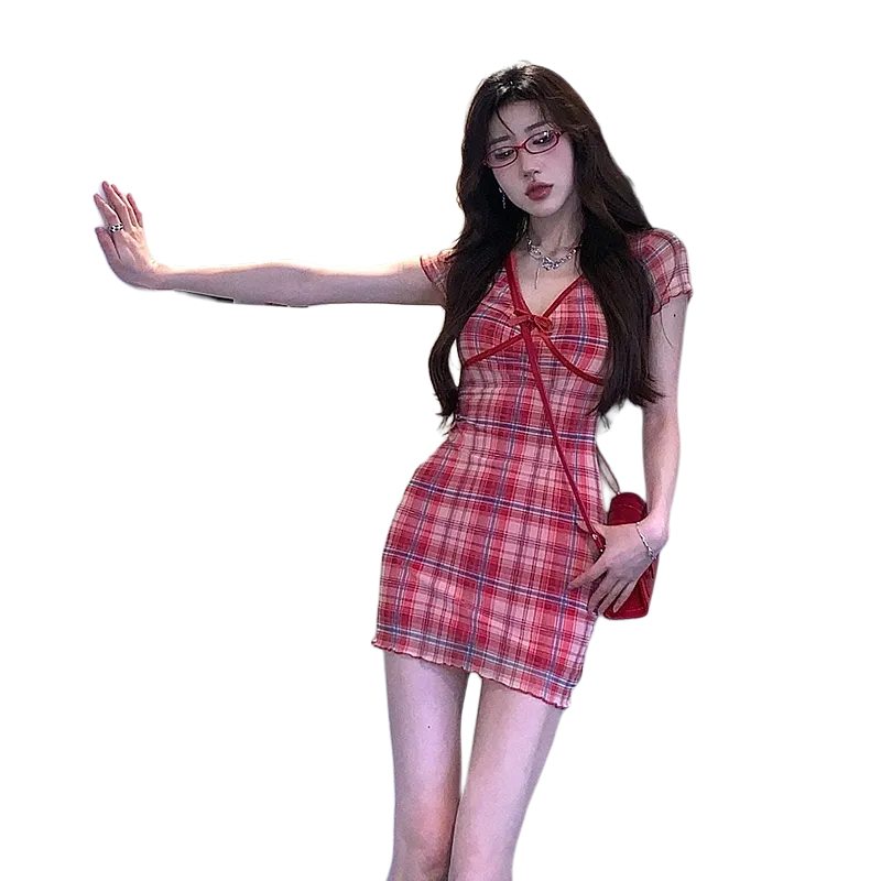 Incolore Short Sleeved Dresses Women's Red-3