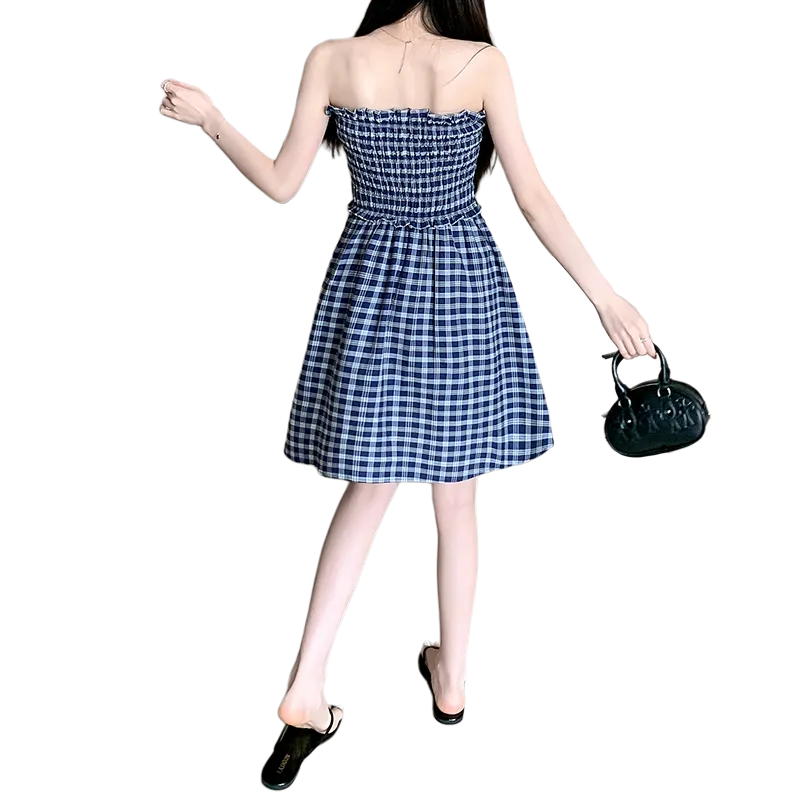 ONNFB Sleeveless Dresses Women's Blue Plaid-1