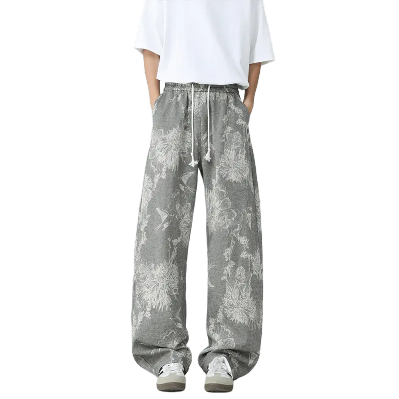 Zomuros Casual Pants Unisex Pattern Gray-2