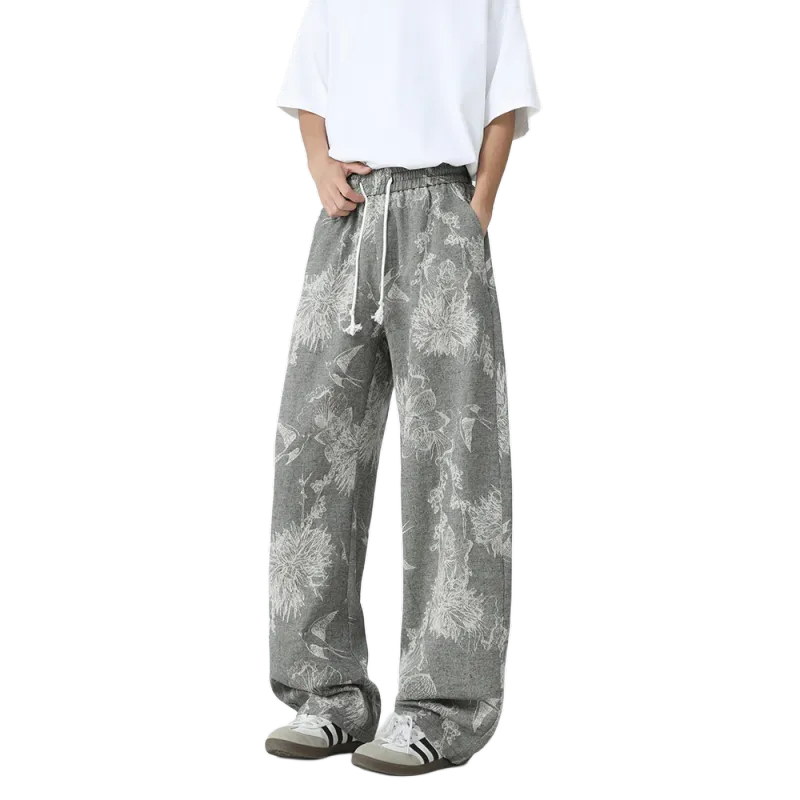 Zomuros Casual Pants Unisex Pattern Gray-3