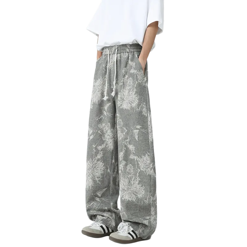 Zomuros Casual Pants Unisex Pattern Gray-4