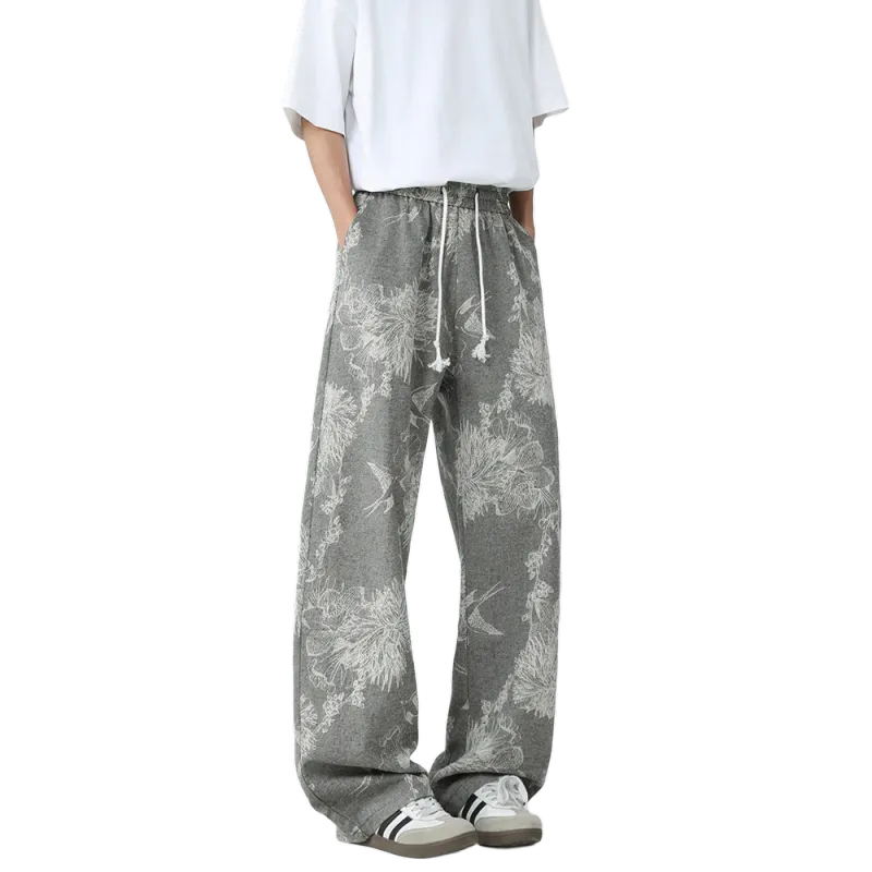 Zomuros Casual Pants Unisex Pattern Gray-5