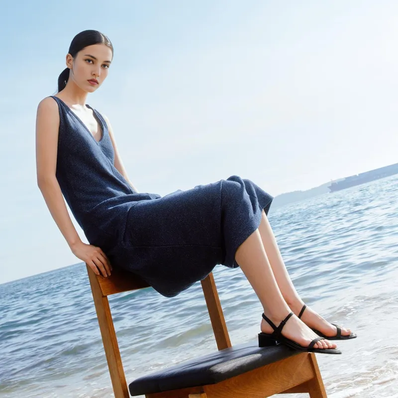 7or9 Black Swan Strap Sandals 3.5cm Women's Black-6