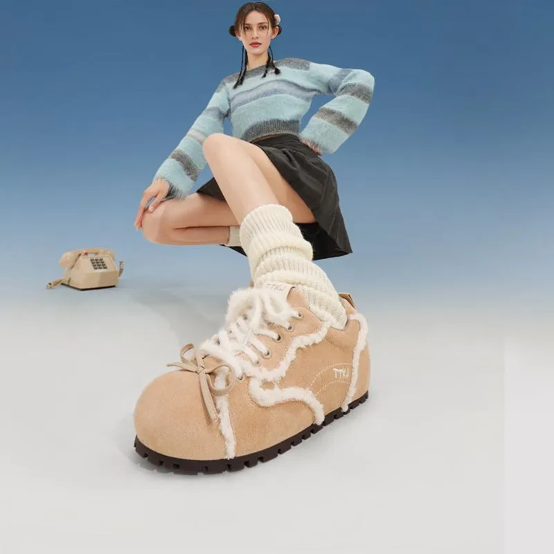 TTKJ Cushioned Anti Slip And Wear Resistant Warm Low Top Casual Shoes Women's Cream Apricot-5