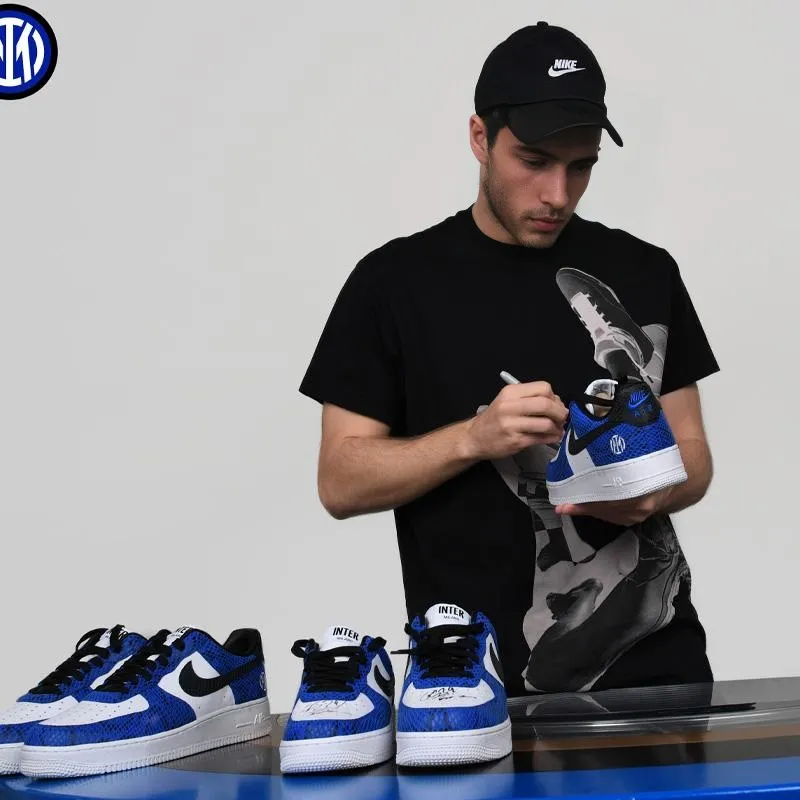 Nike Air Force 1 Coverage Anti Slip And Wear Resistant Low Top Skateboard Shoes Unisex White Blue-4
