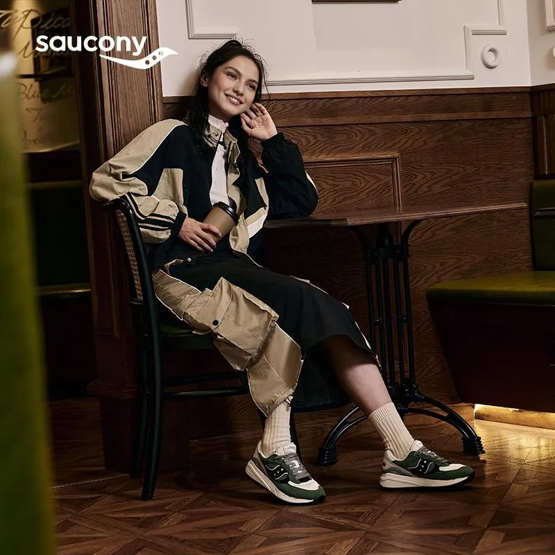 Saucony Shadow 6000 Slip Resistant Height Increasing Low Top Running Shoes Unisex Green Beige Black-5