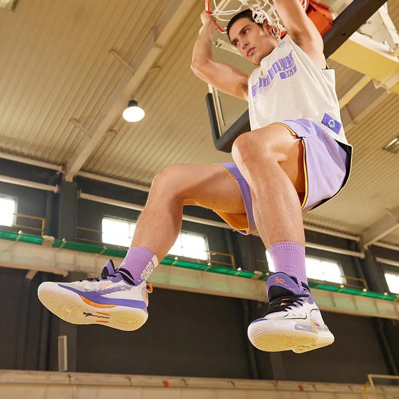 361° DVD2 CQT Cushioning Anti Slip Wear Resistant Breathability Low Top Basketball Shoes Men's Purple White-5