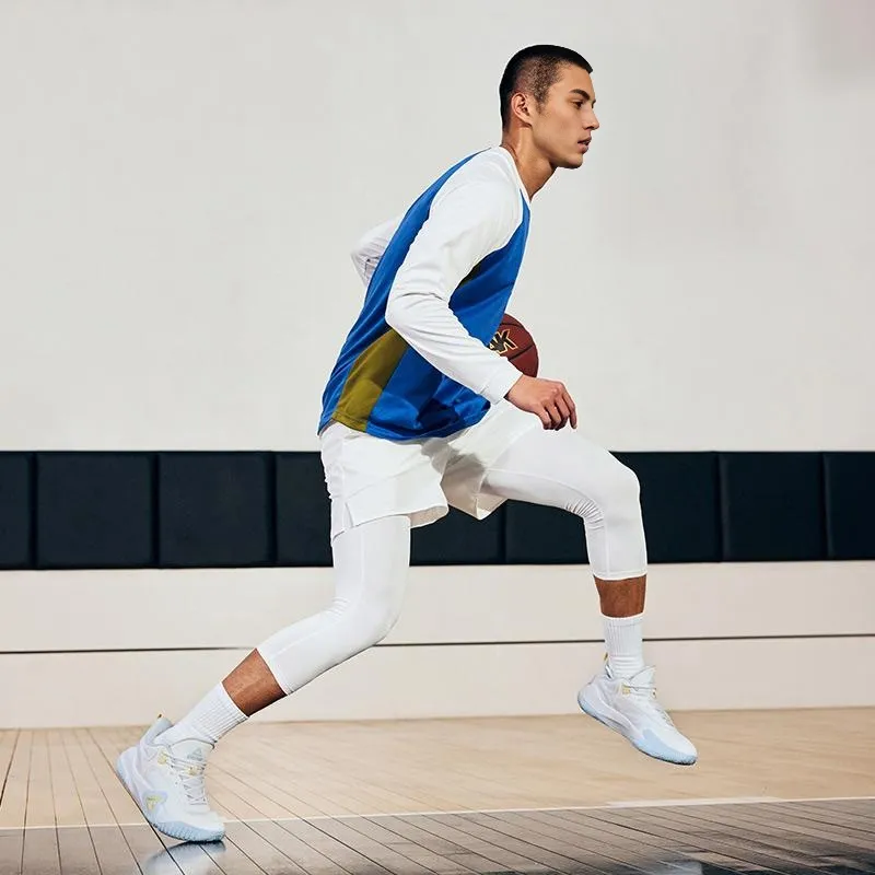 PEAK Sharp Marks Basketball Shoes Men Low Top All White Fine Blue-7