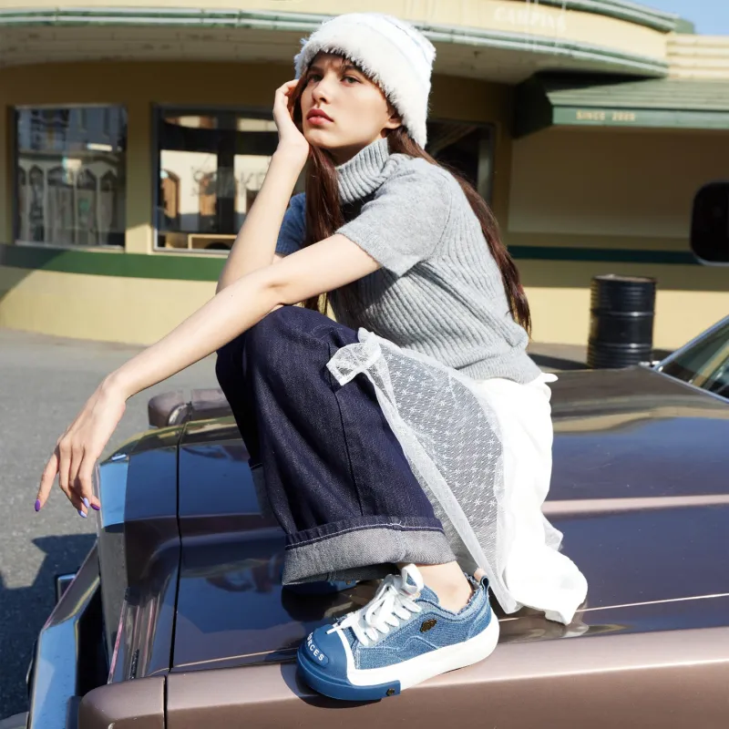 UNNAMED FORCES Cloud Breathable Height Increasing Low Top Canvas Shoes Unisex Denim Blue-6