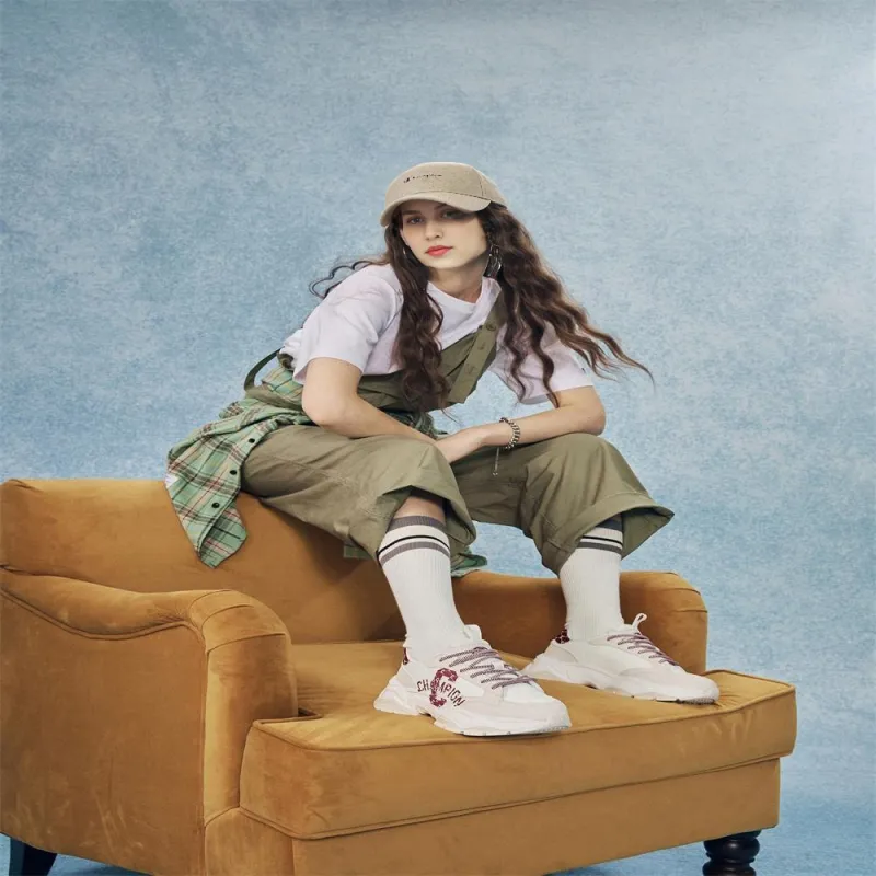 Champion Wear Resistant Lightweight Height Increasing Chunky Sneakers Women's Light Khaki-6