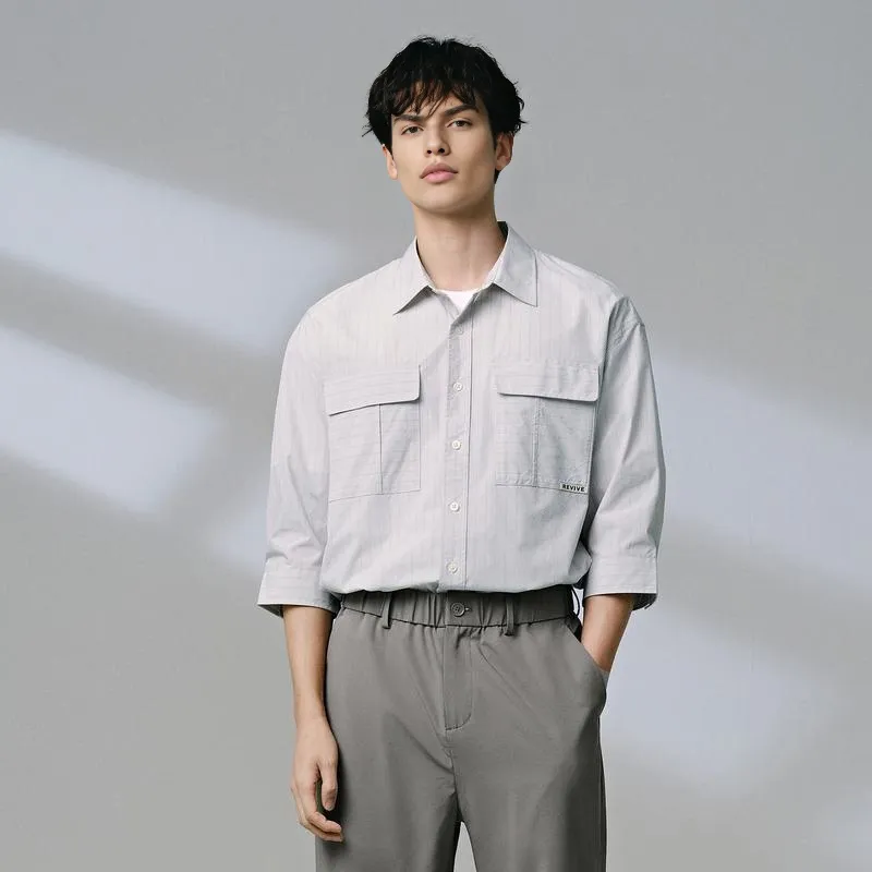 GXG Shirts Men White With Gray Stripes-2