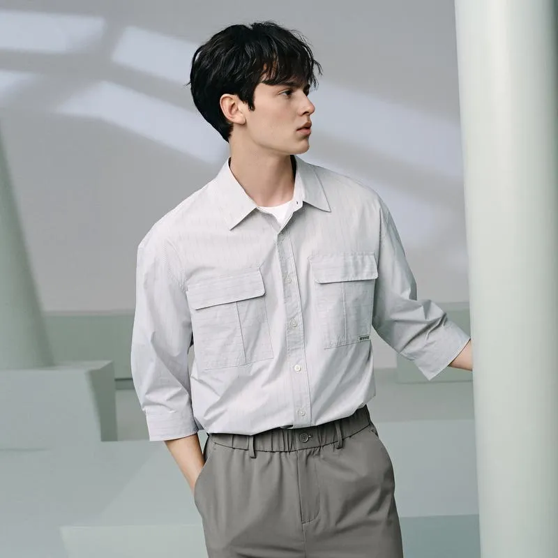GXG Shirts Men White With Gray Stripes-4