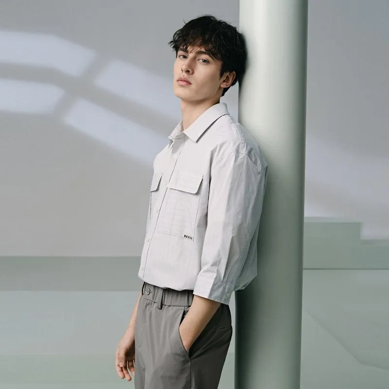 GXG Shirts Men White With Gray Stripes-3