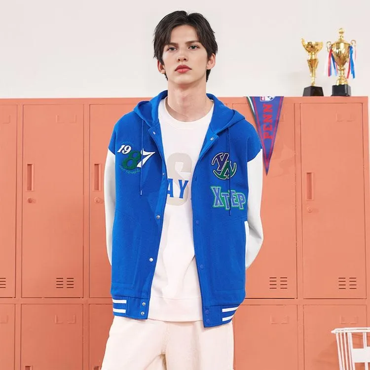XTEP Baseball Jacket Men's Cloth Blue/Good White-2