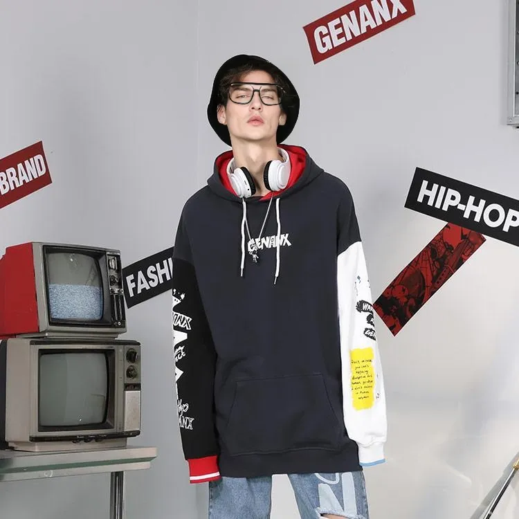 GENANX Hooded Loose Fit Regular Sweatshirt Unisex Navy Blue-4