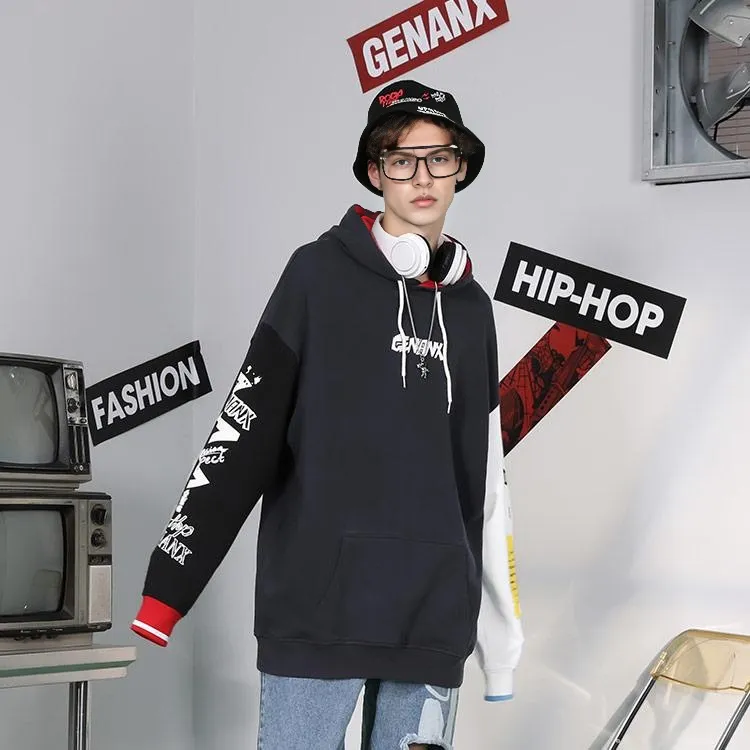 GENANX Hooded Loose Fit Regular Sweatshirt Unisex Navy Blue-3