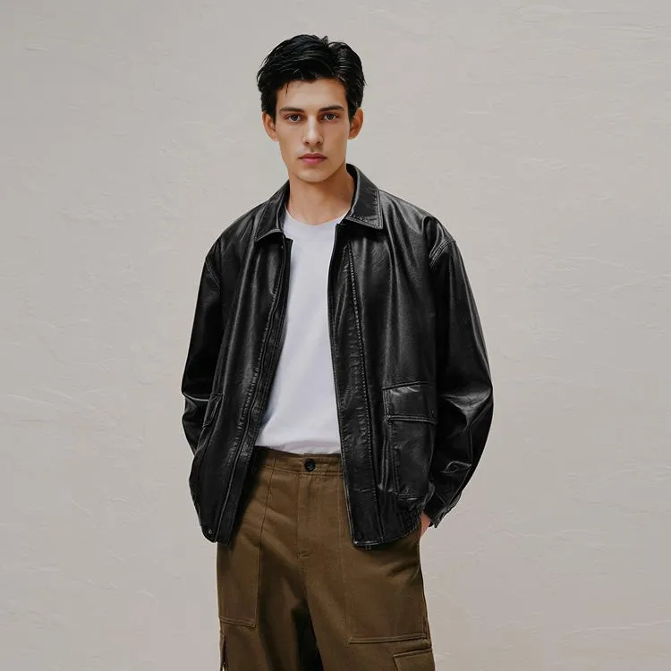 PEACEBIRD MEN PU Leather Jacket Men's-2
