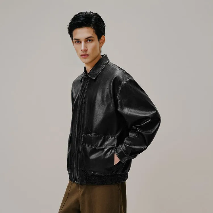 PEACEBIRD MEN PU Leather Jacket Men's-3