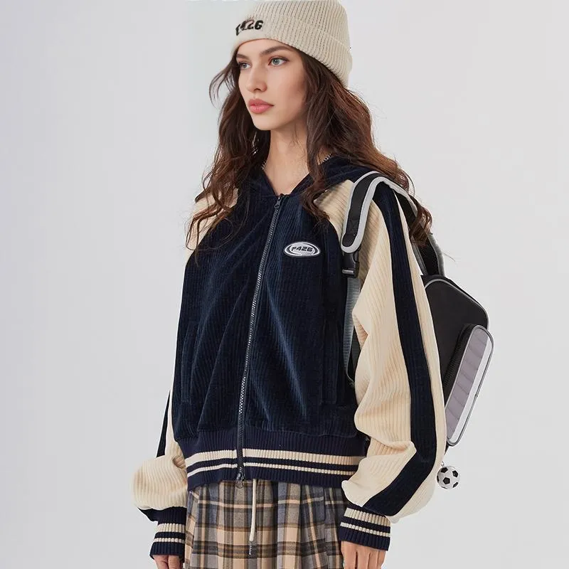 F426 Sweatshirt Unisex Navy Blue & Beige Yellow-3