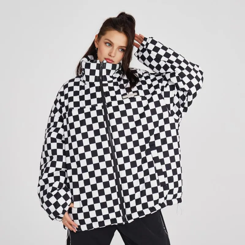 KILLWINNER Plaid Stand Collar Loose Fit Thickened Puffer Jacket Unisex-2