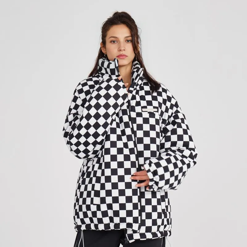 KILLWINNER Plaid Stand Collar Loose Fit Thickened Puffer Jacket Unisex-4