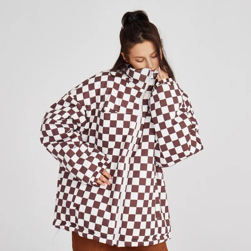 KILLWINNER Plaid Stand Collar Loose Fit Thickened Puffer Jacket Unisex-8