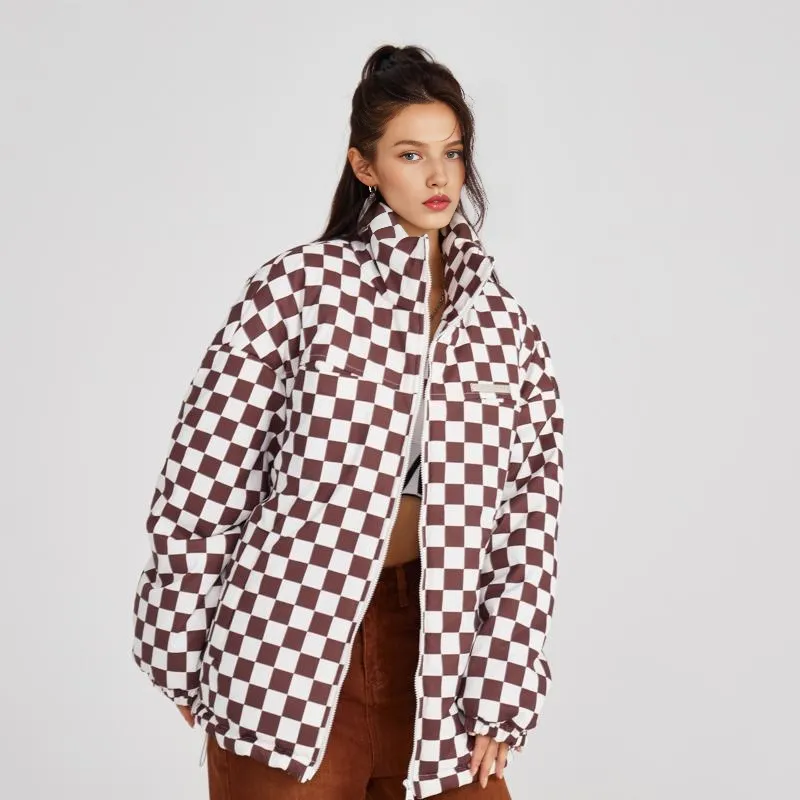 KILLWINNER Plaid Stand Collar Loose Fit Thickened Puffer Jacket Unisex-9