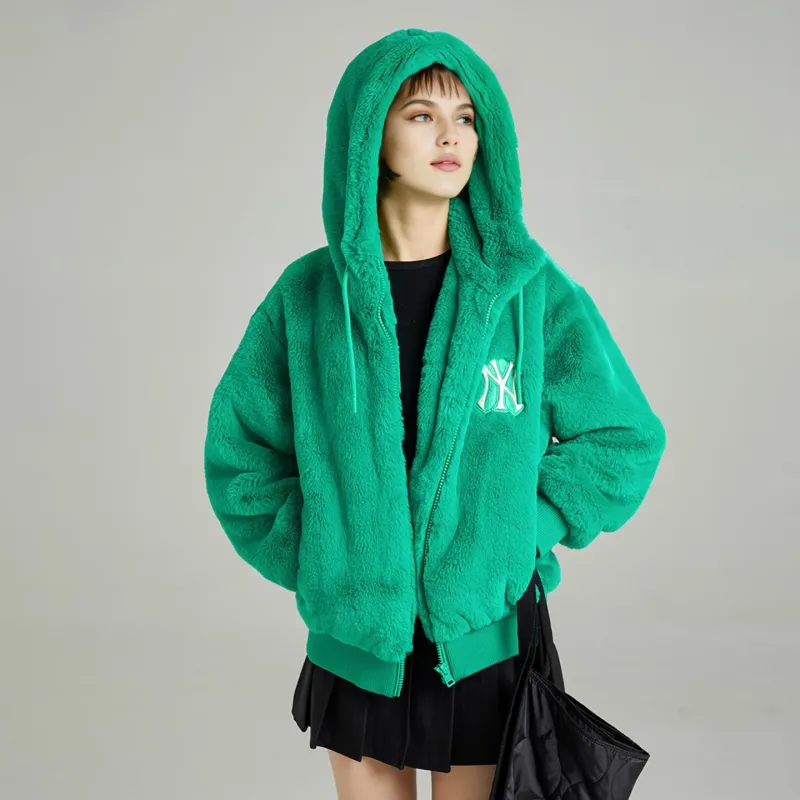 MLB New York Yankees Logo Print Windproof Sherpa Jacket-4