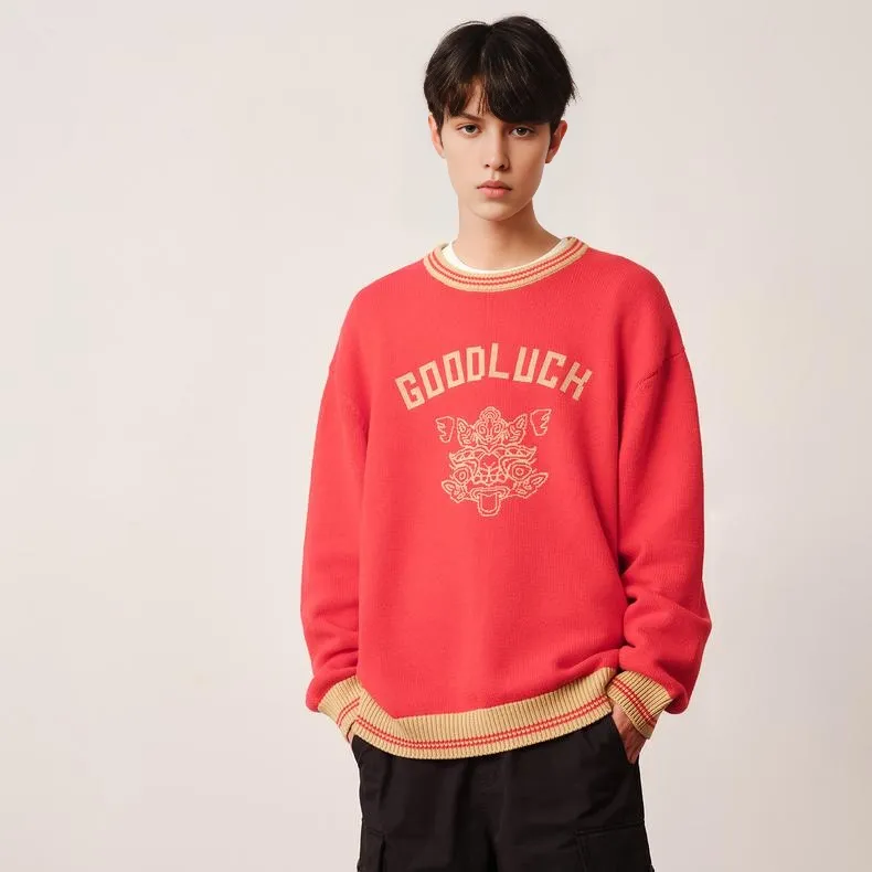 PEACEBIRD MEN CNY Pixel Series Sweater Men's Red-2