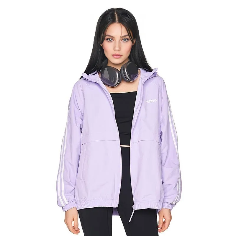 NERDY NY Series Double Stripe Windbreaker Hooded Jacket Light Purple-2