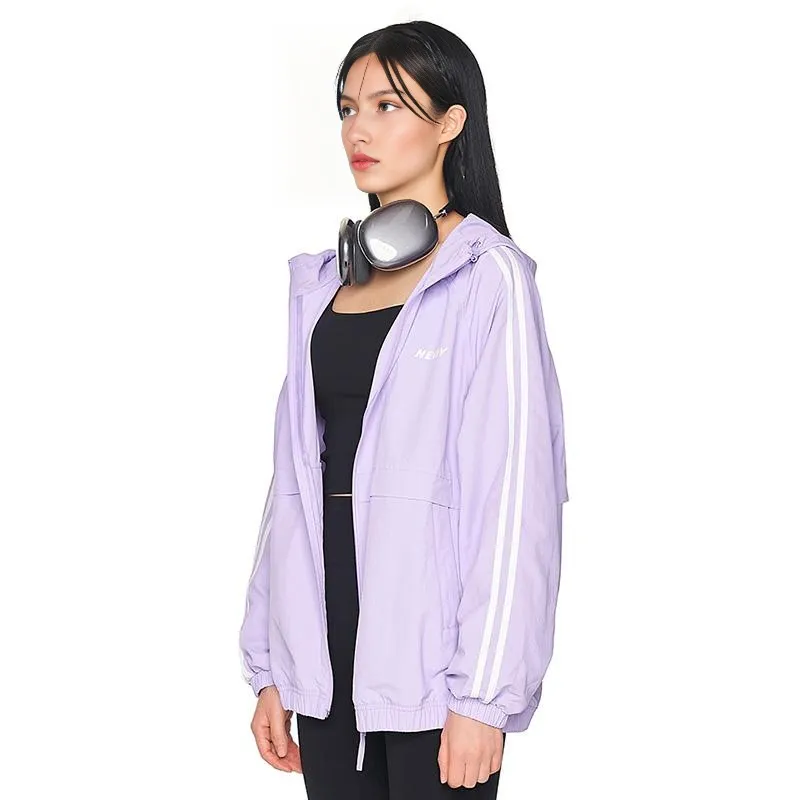 NERDY NY Series Double Stripe Windbreaker Hooded Jacket Light Purple-4