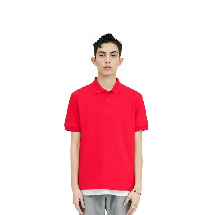Burberry SS23 Men Solid Logo Printed Short Sleeve Polo Shirt Red-1