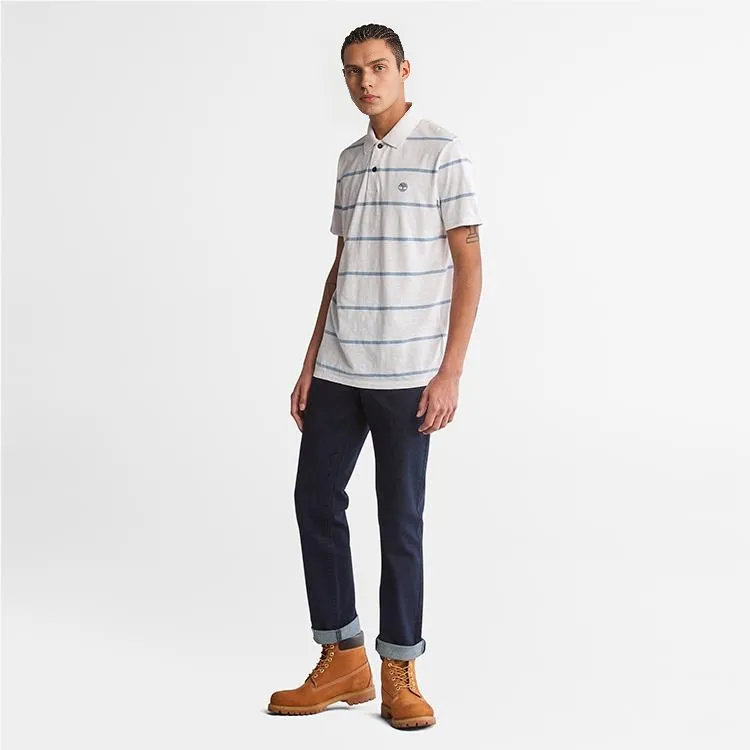 Timberland Men's Striped Pullover Short-Sleeve Polo Shirt White-1