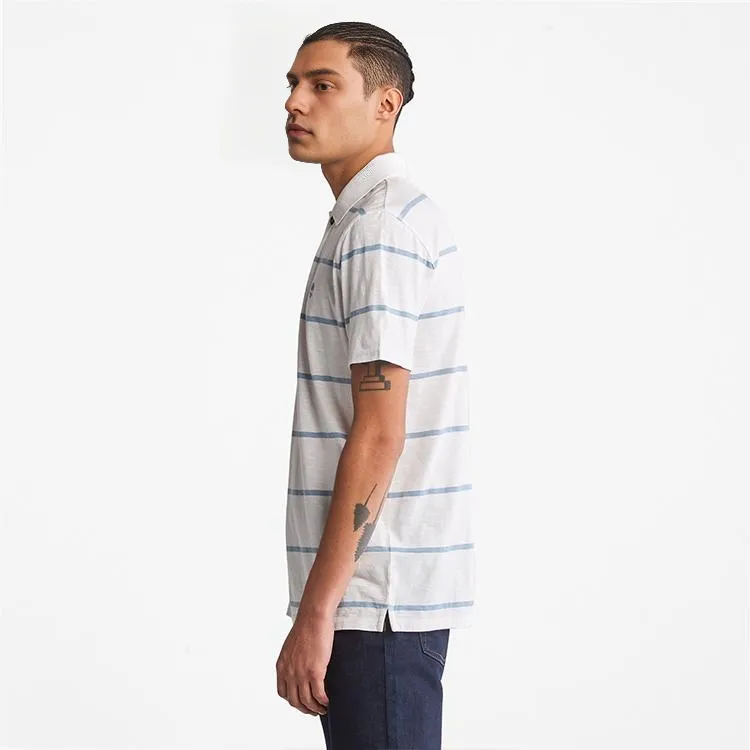 Timberland Men's Striped Pullover Short-Sleeve Polo Shirt White-4
